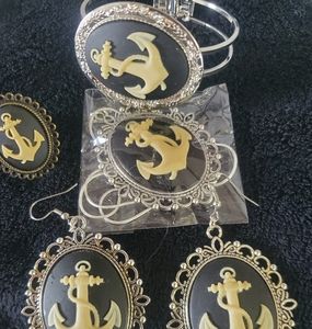 Anchor jewelry set ring, bracelet, earrings, neck